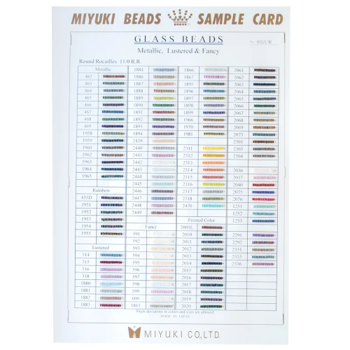 Miyuki 11/0 Seed Bead Color Chart - Sample Card (No. 853/R) Metallic, Lustered & Fancy
