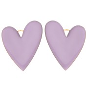 Heart pendants 38x30 mm with epoxy resin - 304 Gold stainless steel - Lilac x2