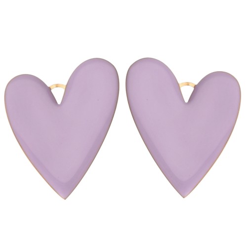 Heart pendants 38x30 mm with epoxy resin - 304 Gold stainless steel - Lilac x2