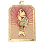 Rectangle fish pendant 28x18 mm epoxy resin 304 stainless steel gold - Pink
