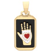 Rectangular pendant 26x14 mm hand heart motif - epoxy - 304 Gold stainless steel - Black|raw }}