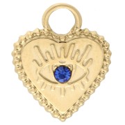 Heart charm 15.5x13 mm eye motif with rhinestones - 304 Gold stainless steel - Blue x1