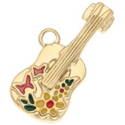 Flowered guitar pendant 17x26mm epoxy resin - 304 Gold stainless steel - Multicolor|raw }}