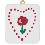 Rectangular pendant UV printed 26x20 mm heart motif 304 stainless steel, gold-plated - White