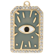 Rectangle pendant 34x21 mm with epoxy & rhinestone eye motif 304 stainless steel, gold-plated - Sage
