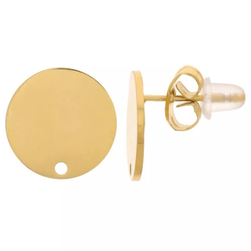 Smooth round stud earrings 12 mm - Stainless steel 316L Gold x20