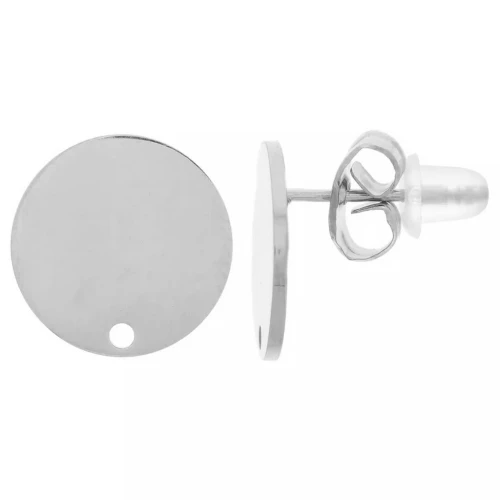 Smooth round stud earrings 12 mm - 316L stainless steel x2