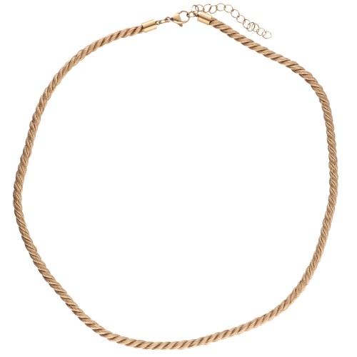 Polyester cord necklace 4 mm - 304 stainless steel gold plated - Dark beige x46cm
