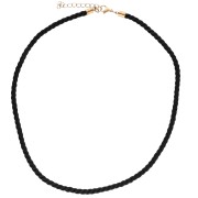 Polyester cord necklace 4 mm - Stainless steel 304 Gold - Black x46cm