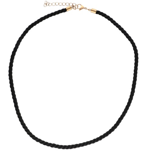 Polyester cord necklace 4 mm - Stainless steel 304 Gold - Black x46cm