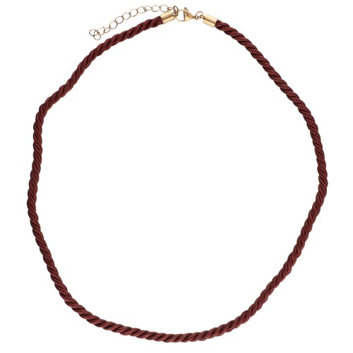 Polyester cord necklace 4 mm - Stainless steel 304 Gold - Bordeaux x46cm