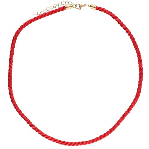 Polyester cord necklace 4 mm - 304 stainless steel gold plated - Red x46cm