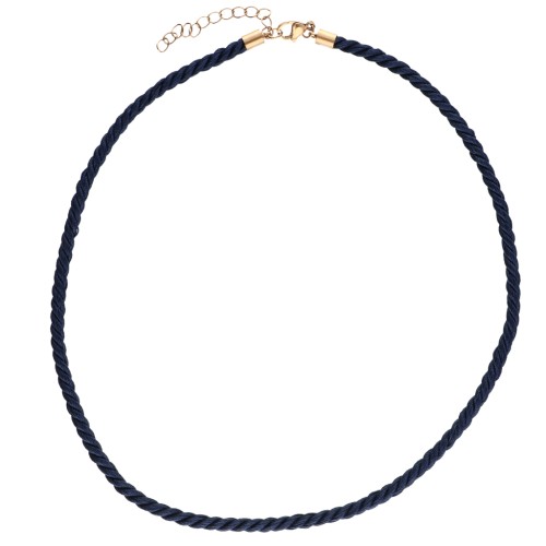 Polyester cord necklace 4 mm - Stainless steel 304 Gilded - Navy blue x46cm