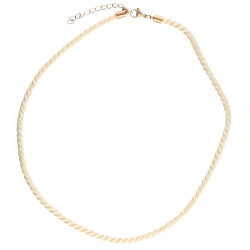 Polyester cord necklace 4 mm - Stainless steel 304 Gold - Cream x46cm