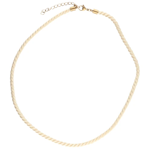 Polyester cord necklace 4 mm - Stainless steel 304 Gold - Cream x46cm