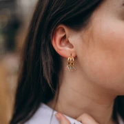 Triple-row hoop earrings 14 mm with 3 open rings - 304 Gold stainless steel x2