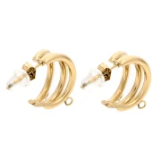 Triple-row hoop earrings 14 mm with 3 open rings - 304 Gold stainless steel x2