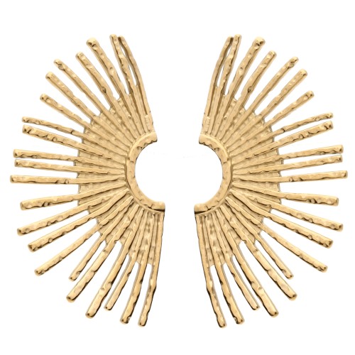 Hammered half-sun earrings 44x26 mm - 304 Gold stainless steel x2