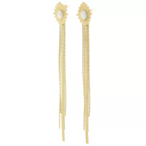 Gift - Gemstone cabochon fringe earrings 98x13mm Stainless steel 304L Gilded