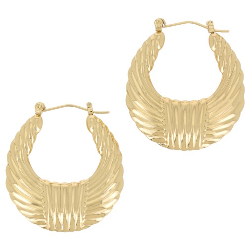 Gift - Domed textured hoop earrings - 39x35 mm - Gold-plated 316L stainless steel x2
