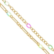 Gift - Fancy mesh chain with 7mm gold acetate rings - Multicolor x50cm