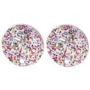 15 mm round acrylic stud earrings - Multicolor Glitter x2
