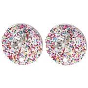 15 mm round acrylic stud earrings - Multicolor Glitter x2