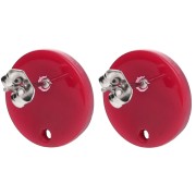 Acetate round stud earrings 15 mm - Marbled Red - Black x2