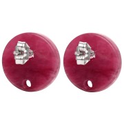 Acetate round stud earrings 15 mm - Marbled Bordeaux glitter x2
