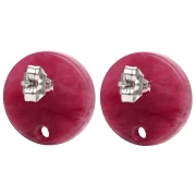 Acetate round stud earrings 15 mm - Marbled Bordeaux glitter x2