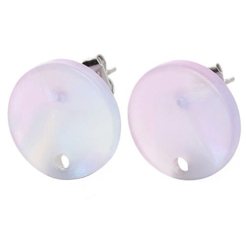 Round 15 mm acetate stud earrings - Lilac mermaid effect x2