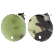 Round 15 mm Acetate Stud Earrings - Tortoiseshell - Dark Green - Black x2