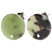 Round 15 mm Acetate Stud Earrings - Tortoiseshell - Dark Green - Black x2