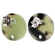Round 15 mm Acetate Stud Earrings - Tortoiseshell - Dark Green - Black x2