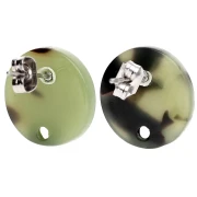 Round 15 mm Acetate Stud Earrings - Tortoiseshell - Dark Green - Black x2