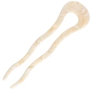 Acetate hair pick 116x32 mm - Marbled Beige - White x1