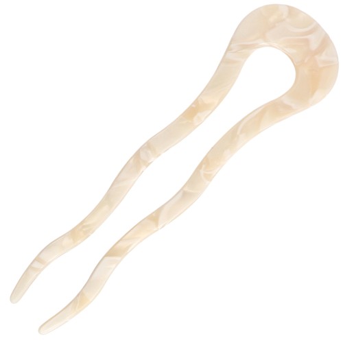 Acetate hair pick 116x32 mm - Marbled Beige - White x1