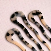 Acetate Hair Pick 116x32 mm - Tortoiseshell Beige - Black x1