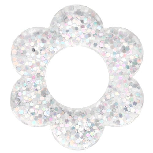 14 mm acrylic flower pendant - Silver glitter AB x1