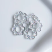 14 mm acrylic flower pendant - Silver glitter AB x1