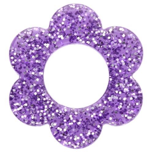 14 mm acrylic flower pendant - Purple glitter x1