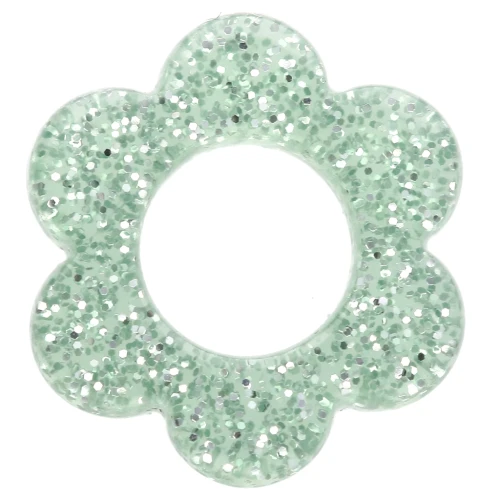 14 mm acrylic flower pendant - Moss green glitter x1