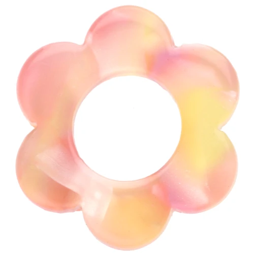 14 mm Acetate Flower Pendant - Marbled Pink - Yellow x1