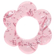 14 mm acrylic flower pendant - Transparent pink - Silver glitter x1