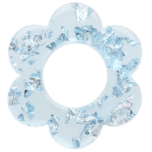 14 mm acrylic flower pendant - Transparent sky blue - Silver glitter