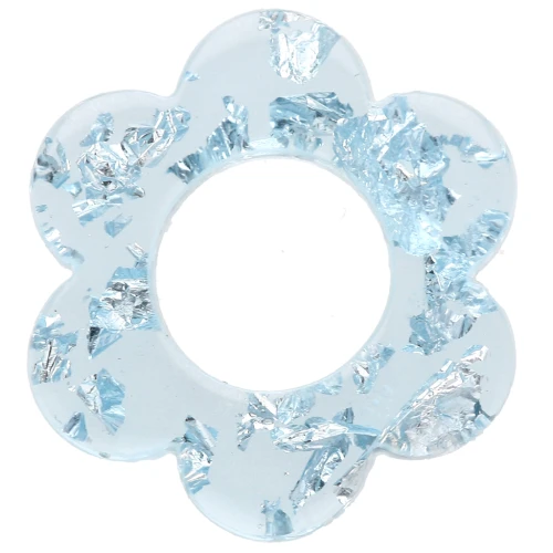 14 mm acrylic flower pendant - Transparent sky blue - Silver glitter
