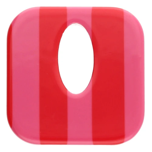 Acetate 21 mm hollow square pendant - Pink - Red stripes x1