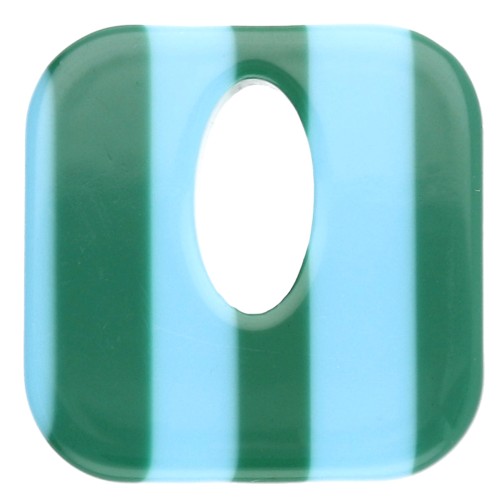 Acetate 21 mm hollow square pendant - Light blue - Dark green stripes x1
