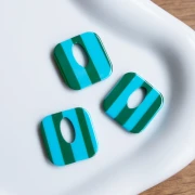 Acetate 21 mm hollow square pendant - Light blue - Dark green stripes x1