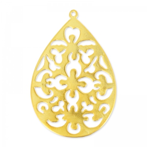 37 mm Openwork Teardrop Pendant - High-Quality Satin-Finish Fine gold plated x1